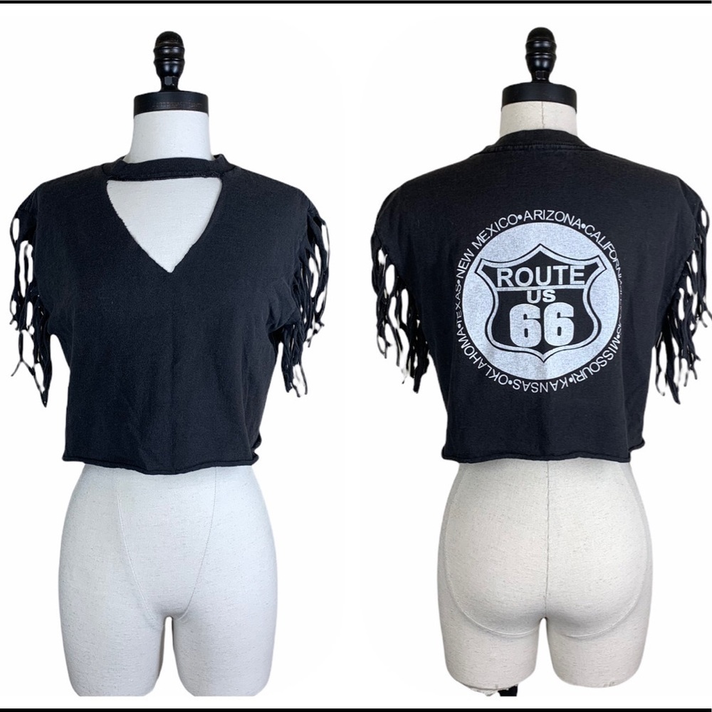 DIY deconstructed Route 66 fringe crop top